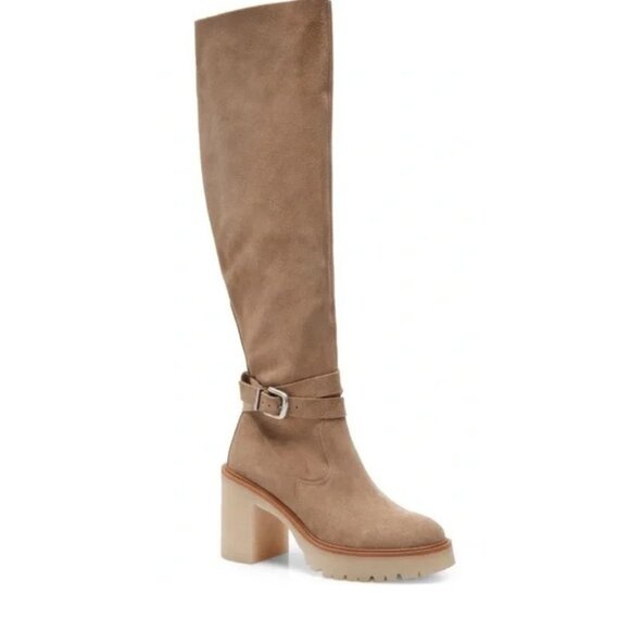 NEW $298 FREE PEOPLE TAN BEIGE JASPER PLATFORM KNEE HIGH BOOTS SIZE 38.5 / 8.5 - Picture 3 of 13